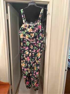Old Navy Black Floral Jumpsuit with Pink & Yellow Blooms